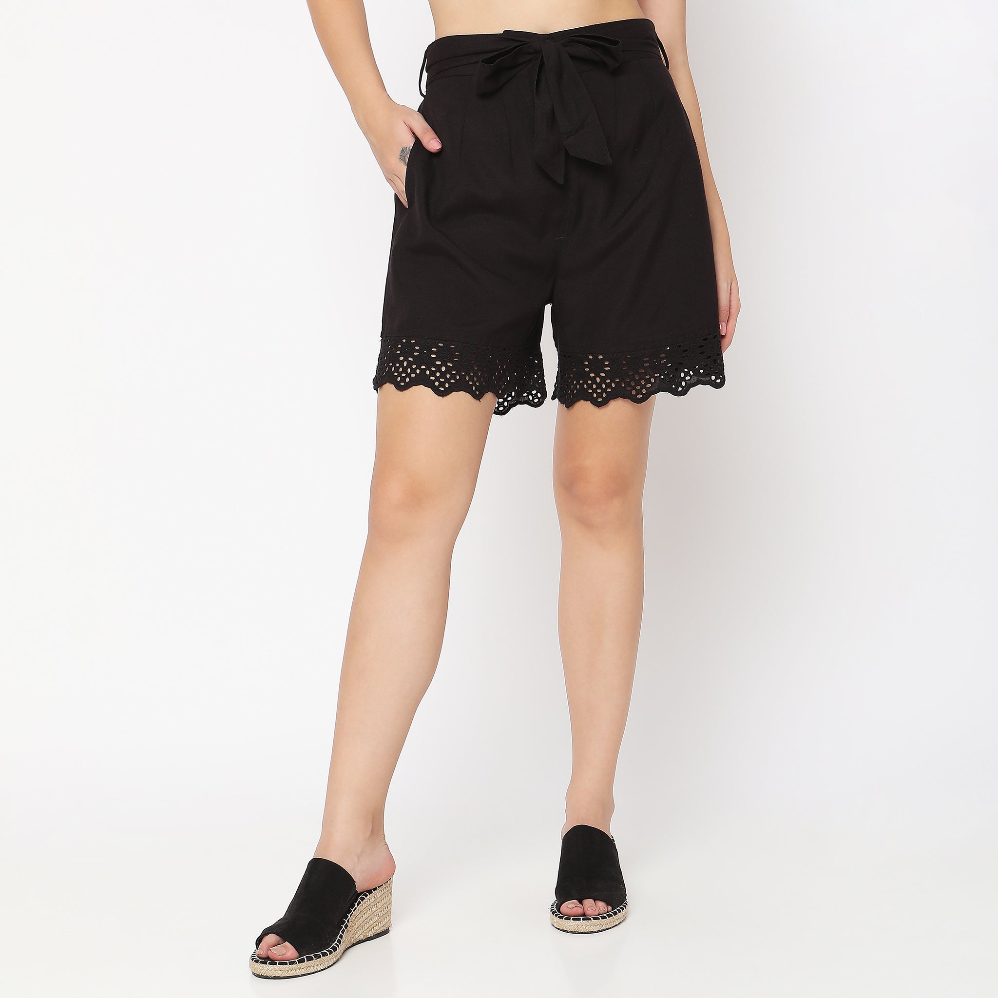 Buy Regular Fit Solid Mid Rise Short - Style Union