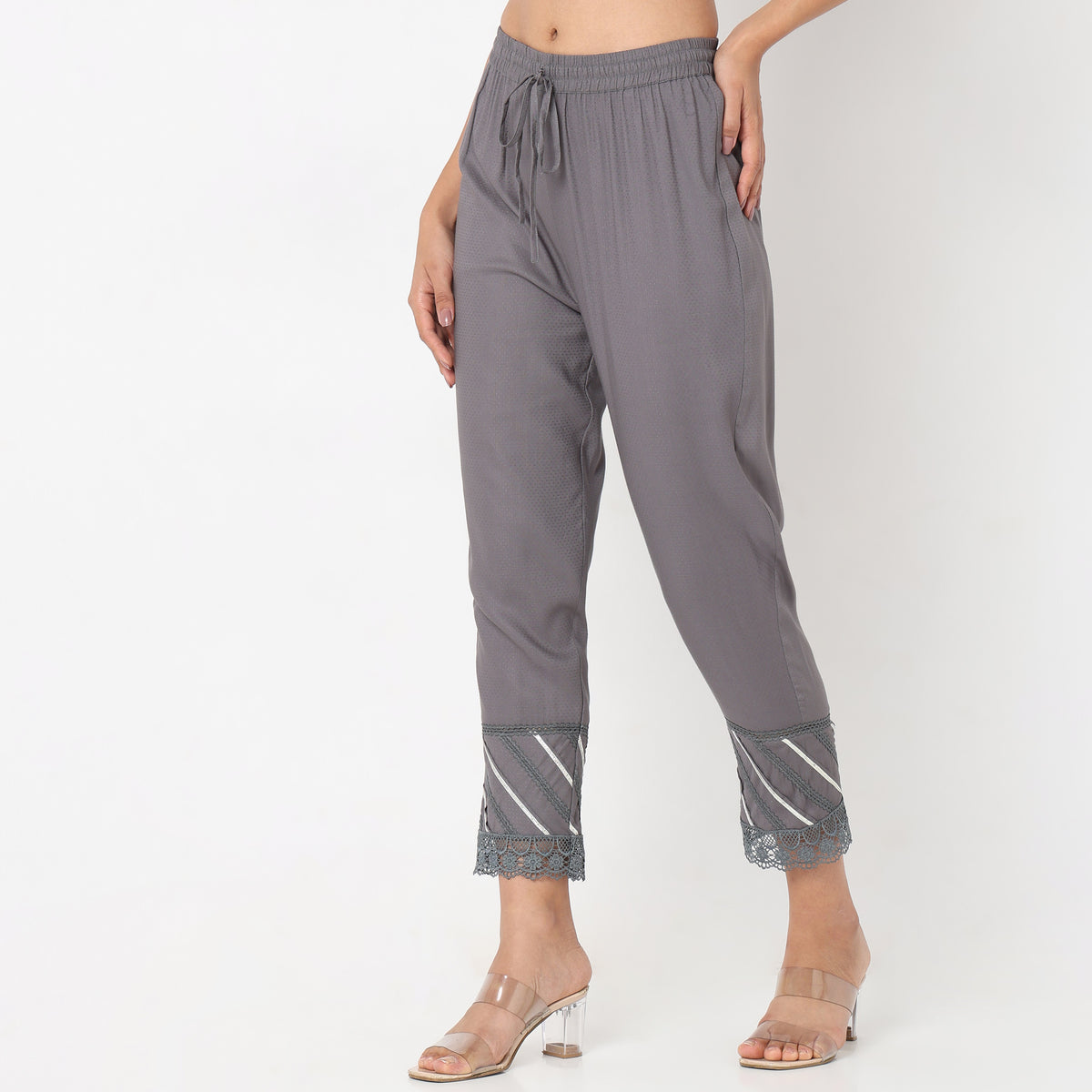 Regular Fit Lace Mid Rise Ethnic Pants