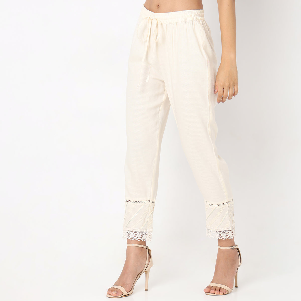 Regular Fit Lace Mid Rise Ethnic Pants