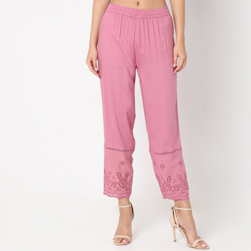 Regular Fit Lace Mid Rise Ethnic Pants