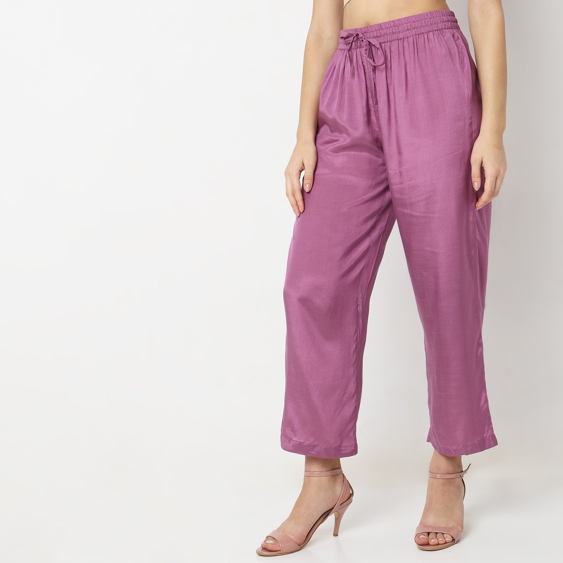 Straight Fit Solid Mid Rise Ethnic Pants