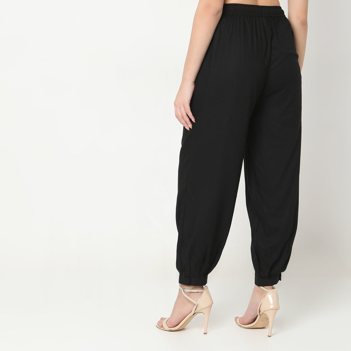 Relaxed Fit Solid High Rise Pants