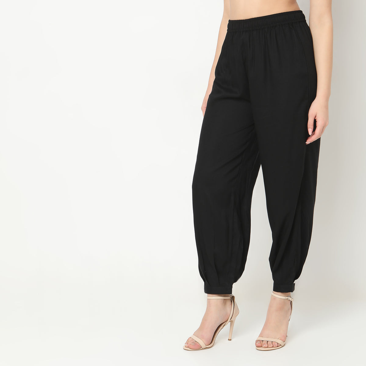 Relaxed Fit Solid High Rise Pants