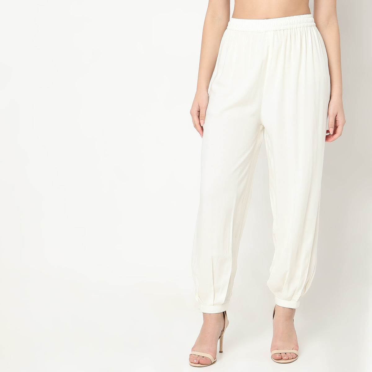 Relaxed Fit Solid High Rise Pants