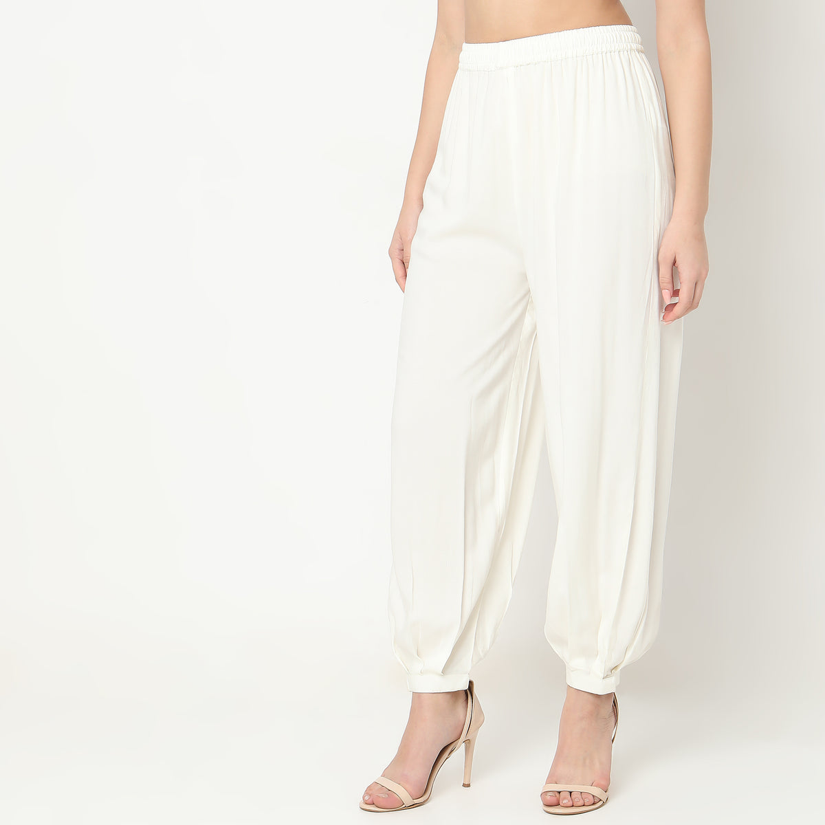 Relaxed Fit Solid High Rise Pants