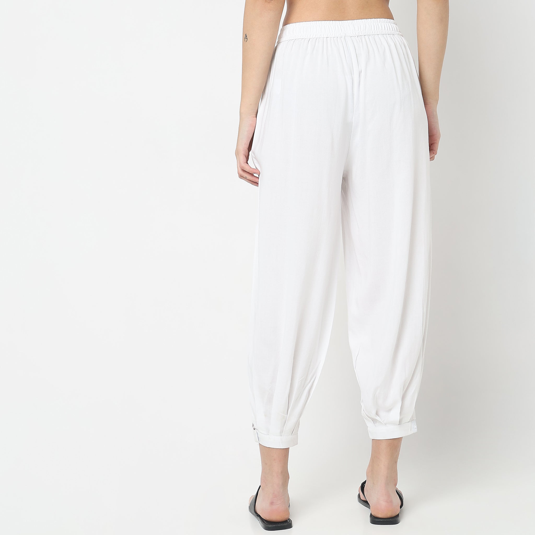 Relaxed Fit Solid High Rise Pants