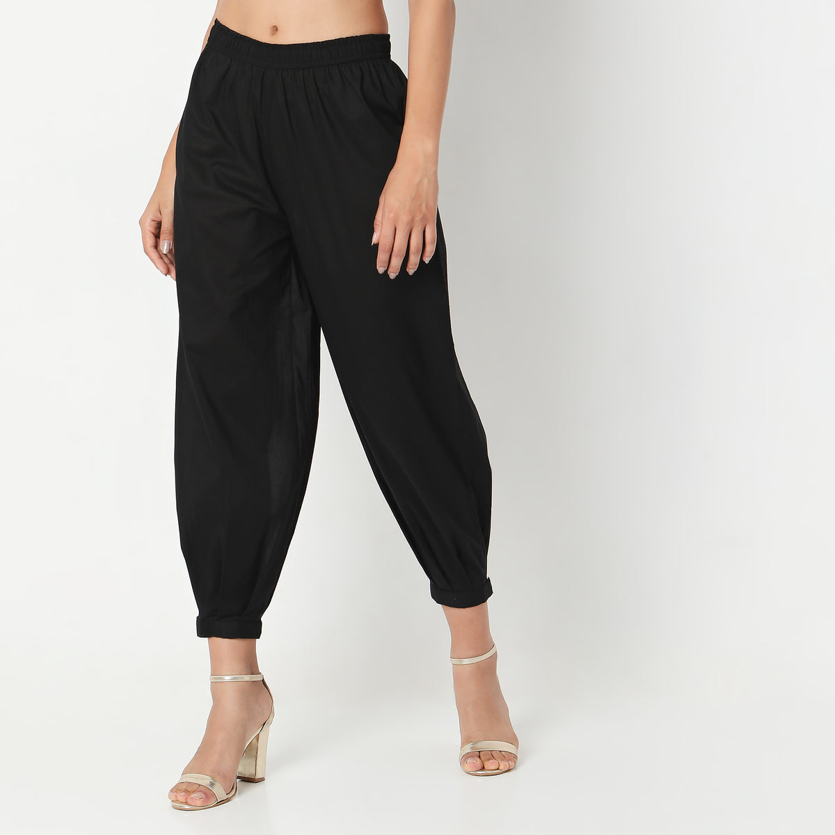 Relaxed Fit Solid High Rise Ethnic Pants