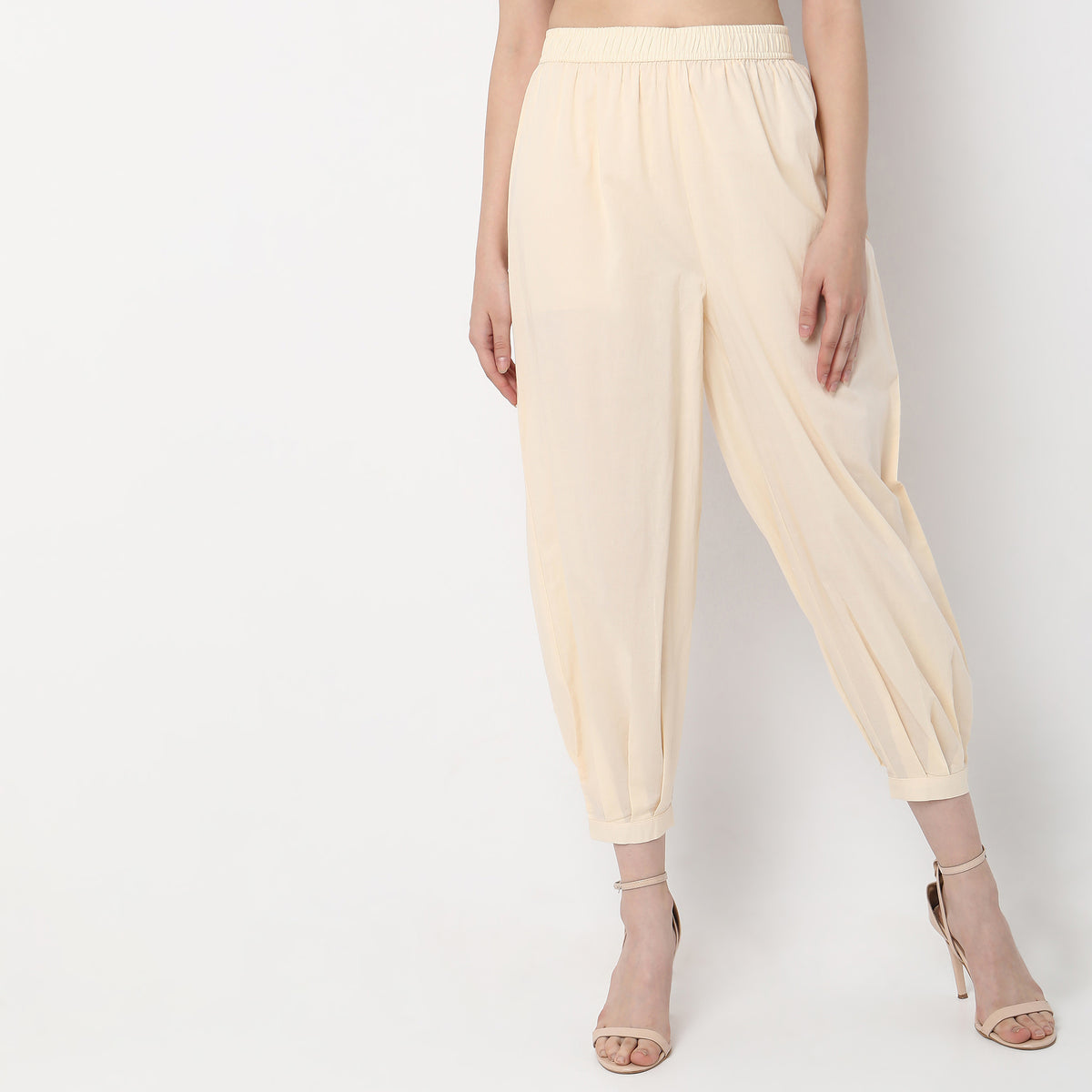 Relaxed Fit Solid High Rise Pants