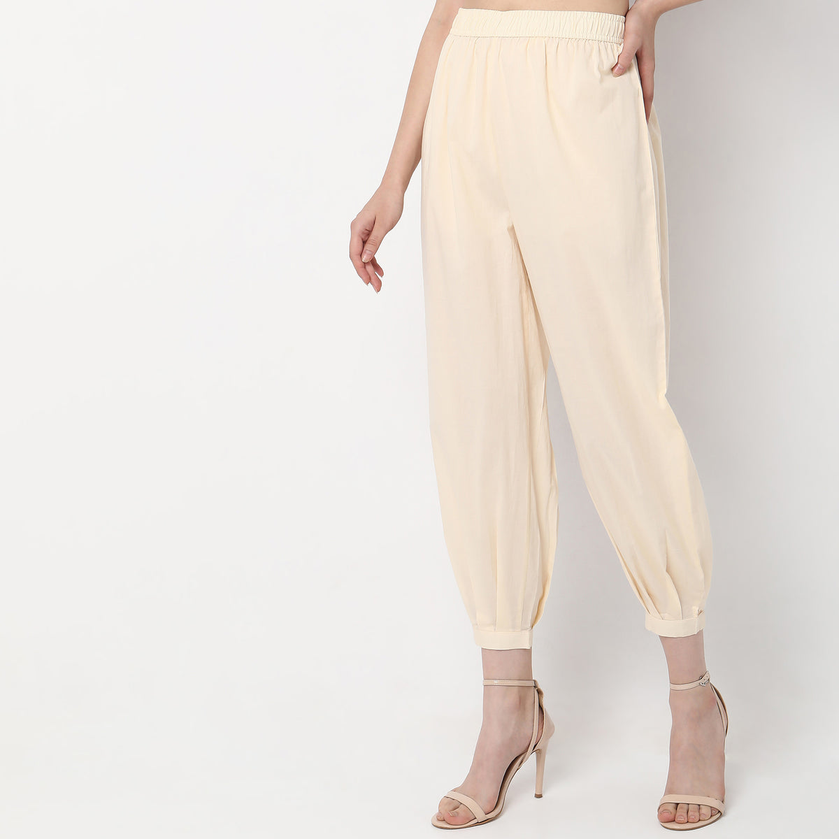 Relaxed Fit Solid High Rise Pants