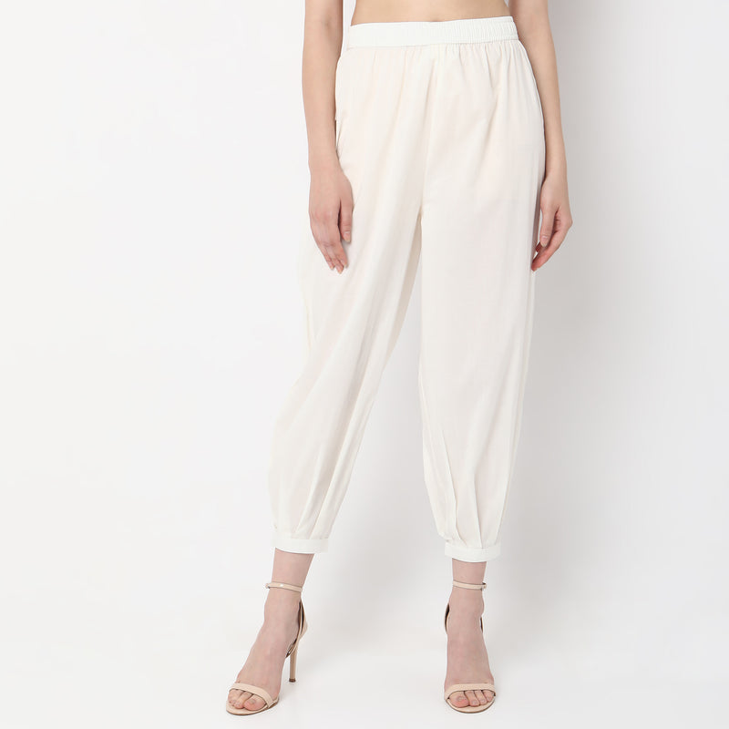 Relaxed Fit Solid High Rise Pants