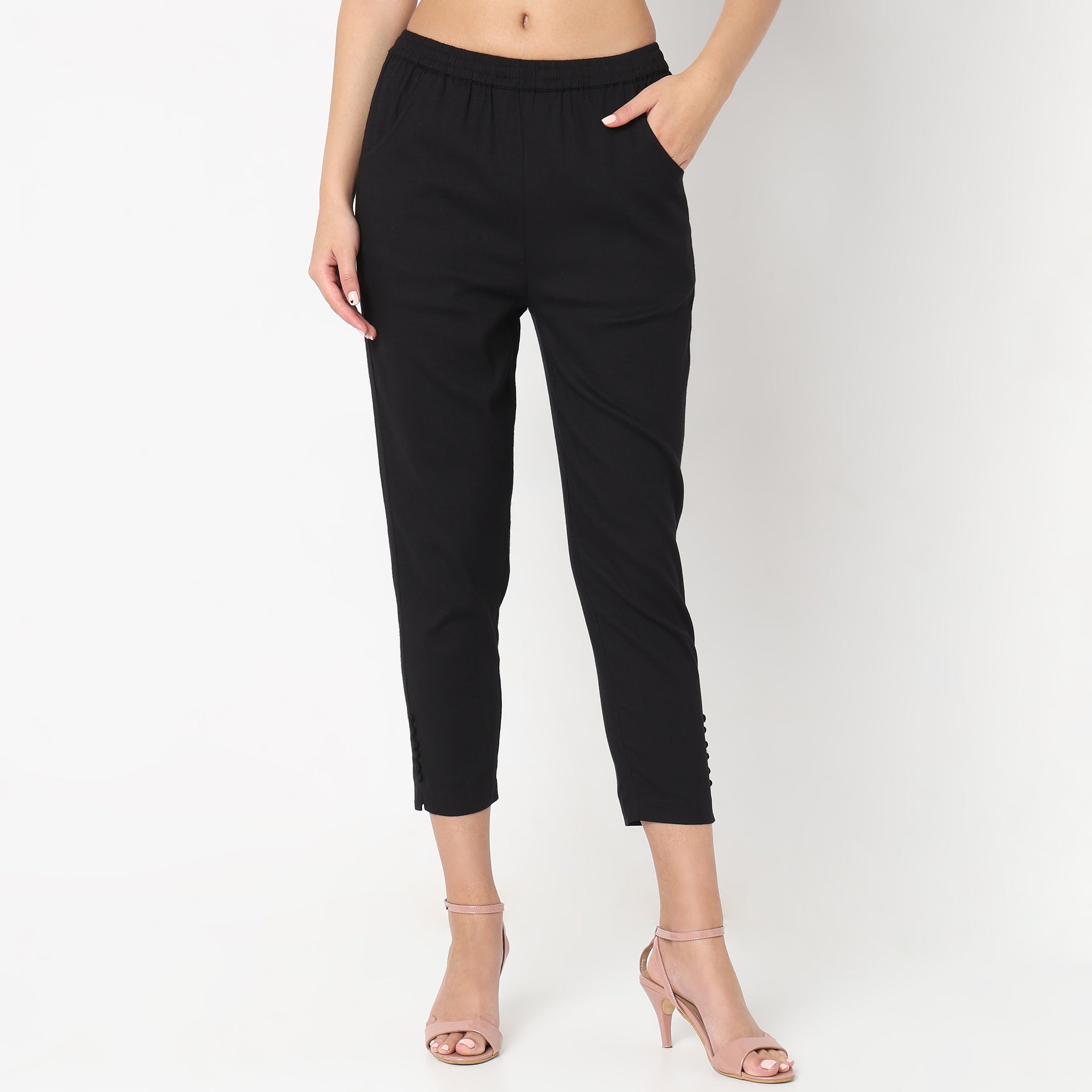 Slim Fit Solid Mid Rise Ethnic Pants