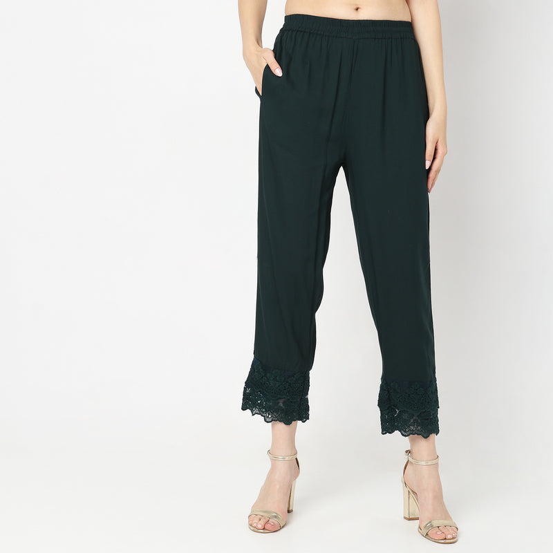 Straight Fit Solid Mid Rise Ethnic Pants