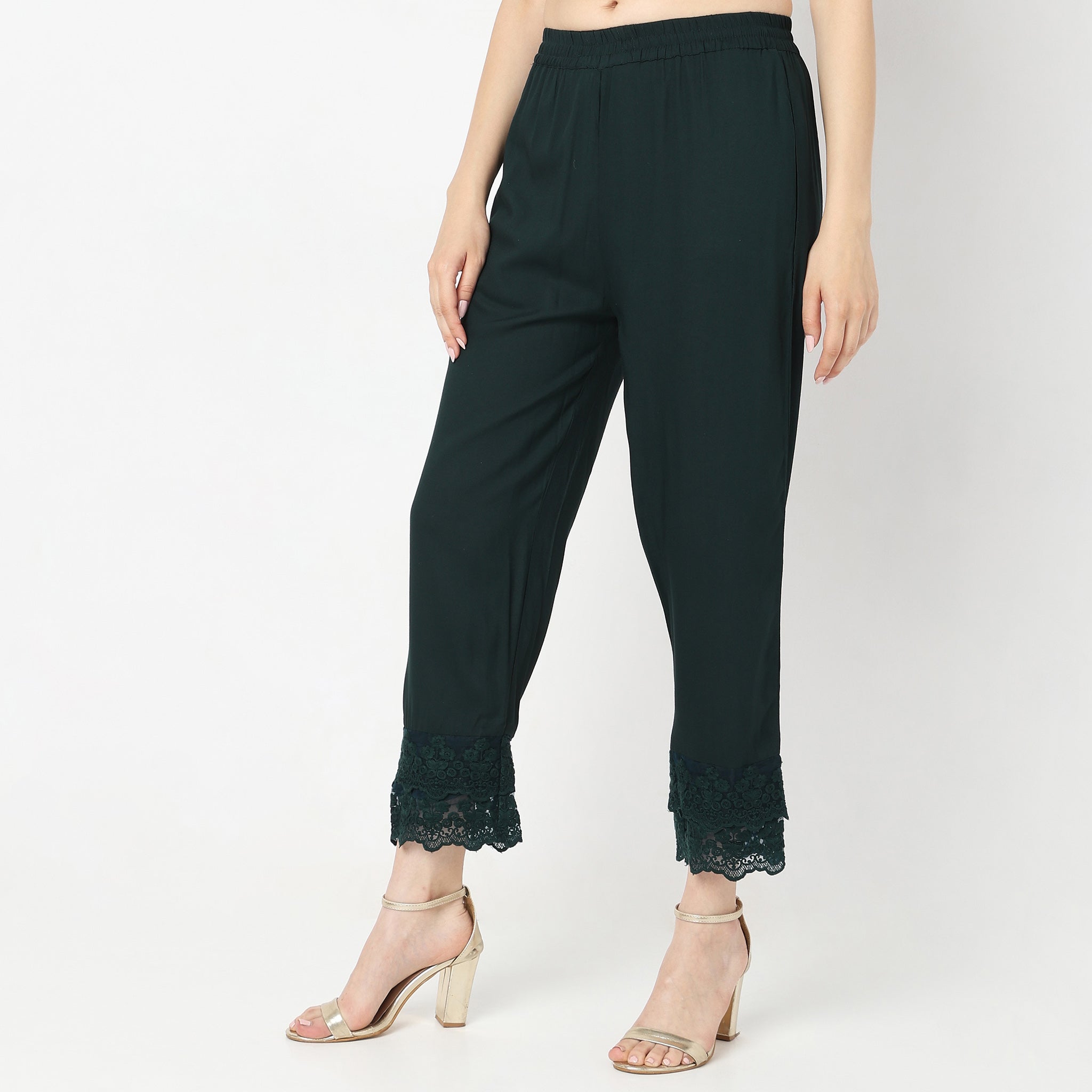 Straight Fit Solid Mid Rise Ethnic Pants
