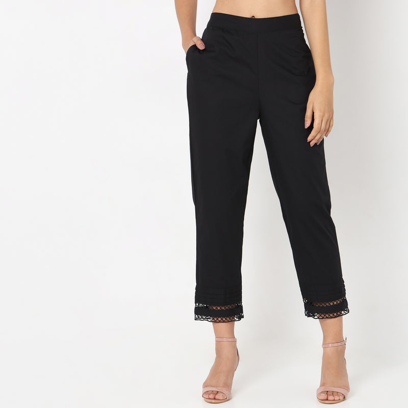 Straight Fit Solid Mid Rise Ethnic Pants