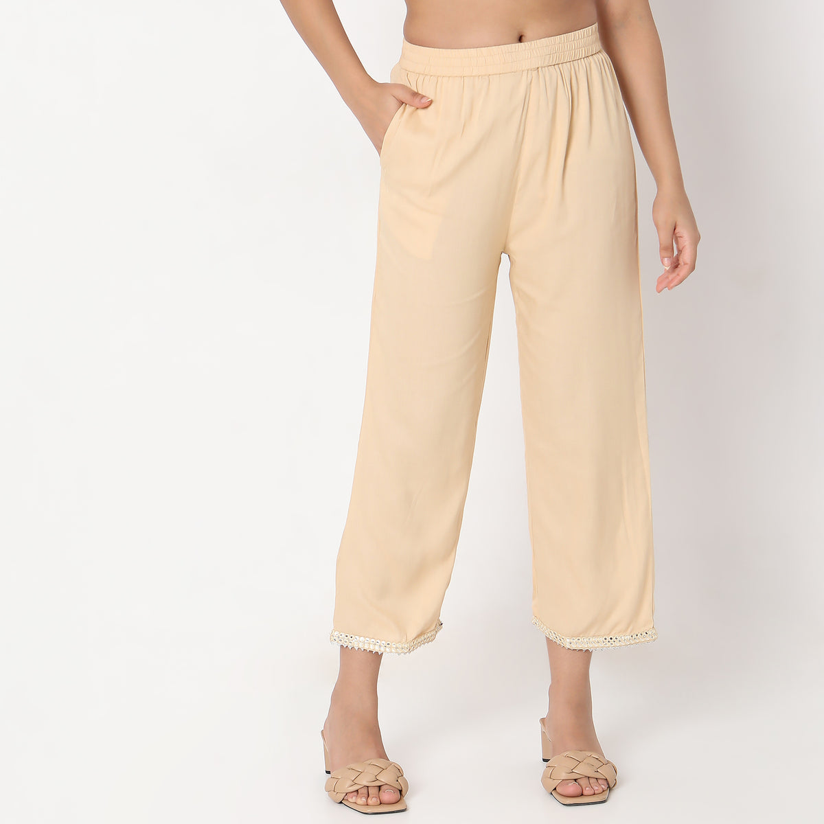 Straight Fit Solid Mid Rise Ethnic Pants