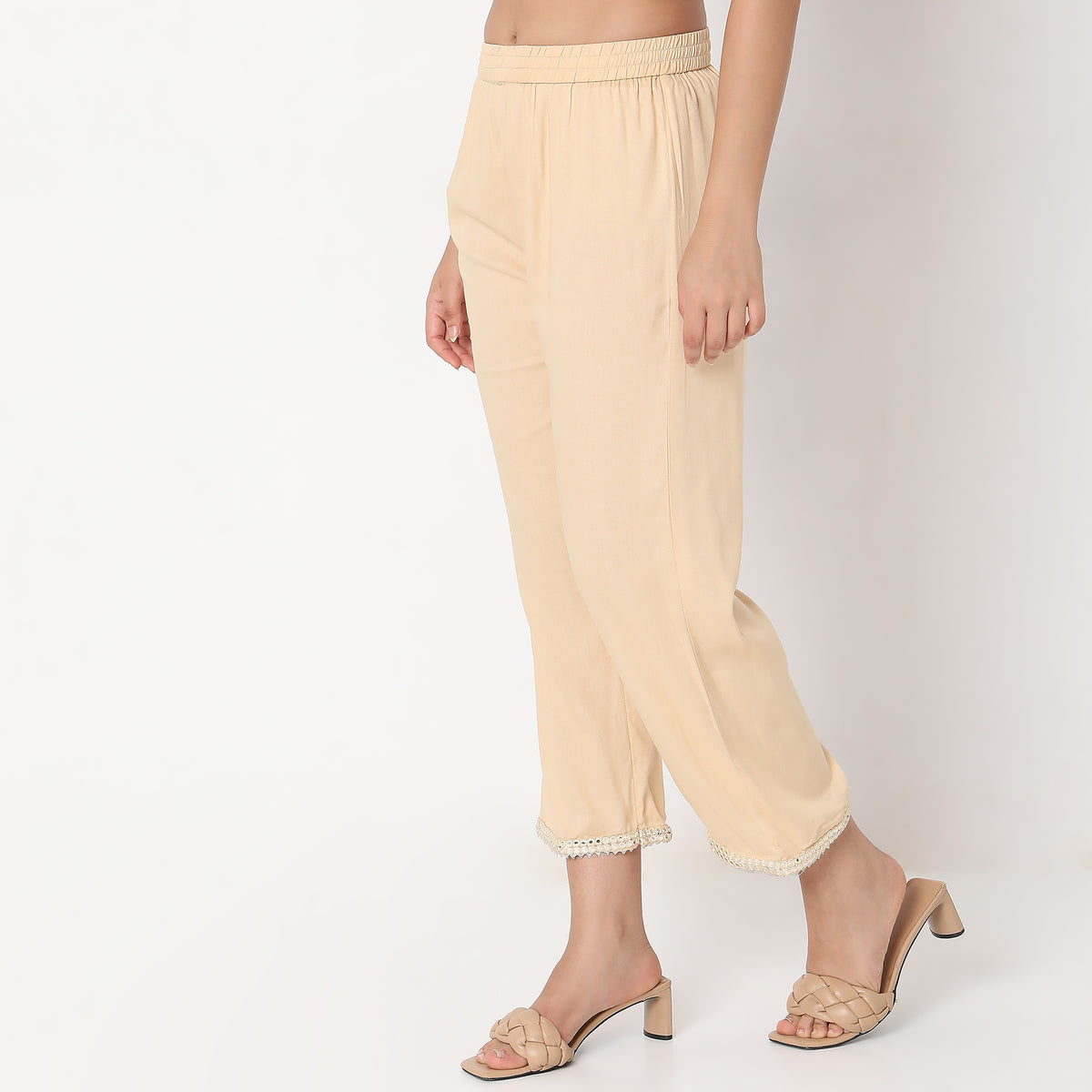 Straight Fit Solid Mid Rise Ethnic Pants