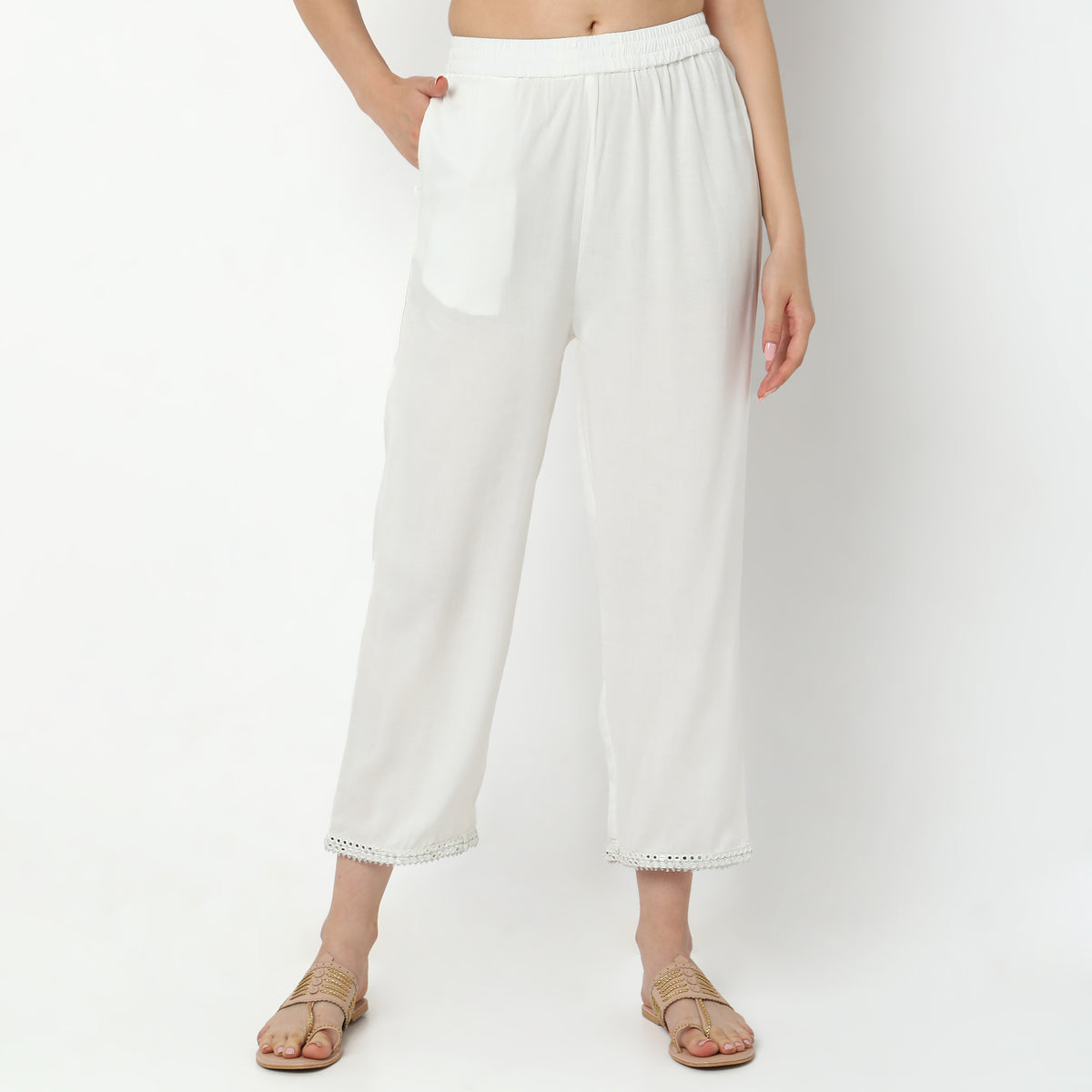 Straight Fit Solid Mid Rise Ethnic Pants