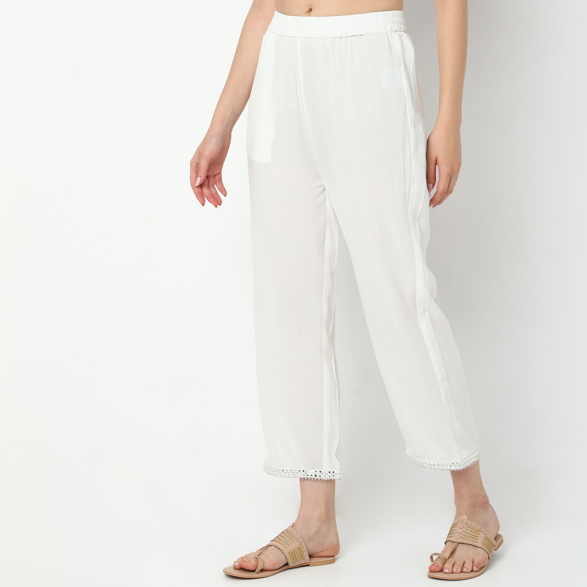 Straight Fit Solid Mid Rise Ethnic Pants
