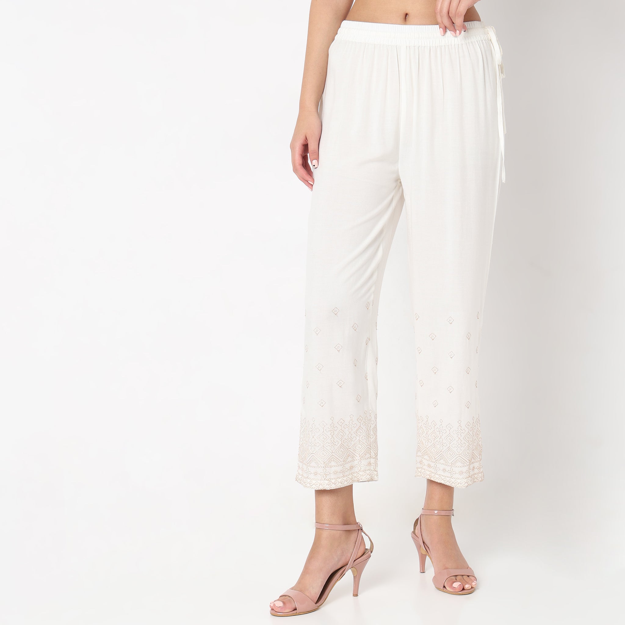 Regular Fit Embroidered Mid Rise Ethnic Pants