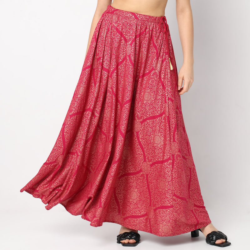 Flare Fit Printed Mid Rise Skirts