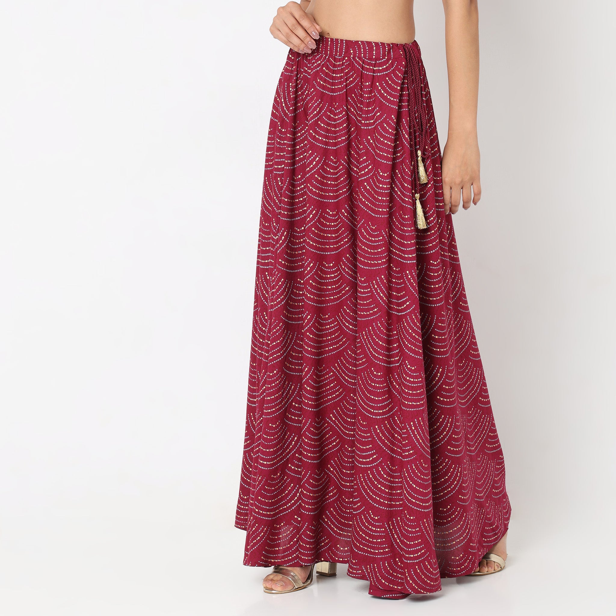Flare Fit Printed High Rise Skirts