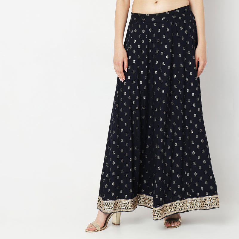 Flare Fit Printed Mid Rise Skirts