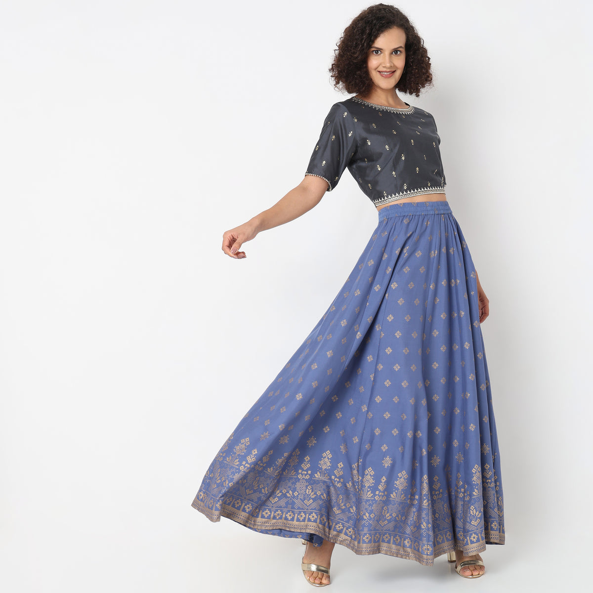 Flare Fit Printed Mid Rise Skirts