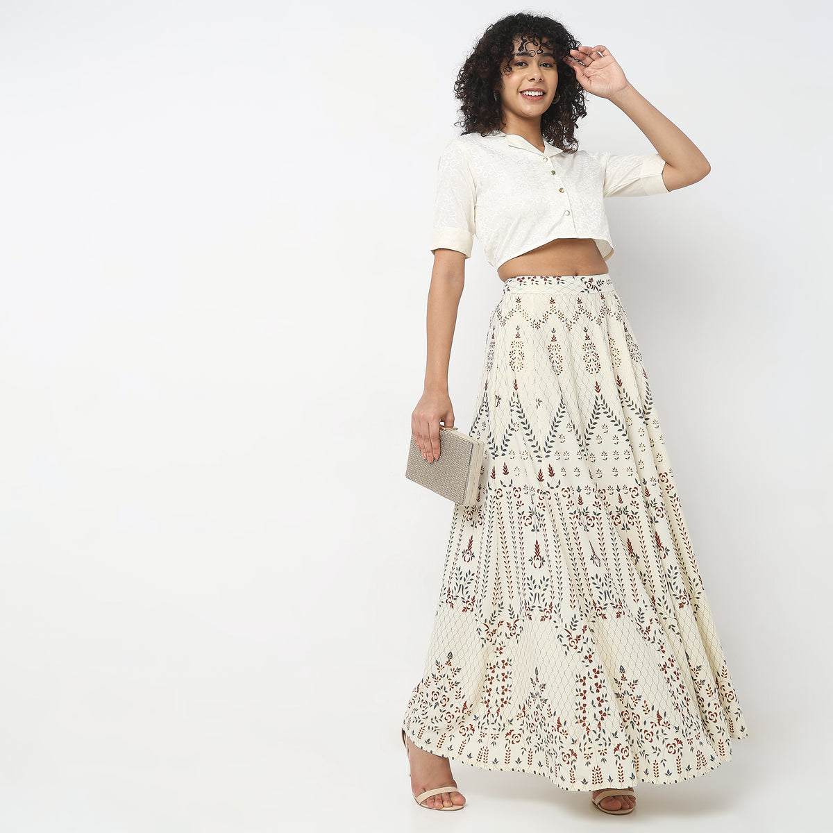 Flare Fit Printed Mid Rise Skirts