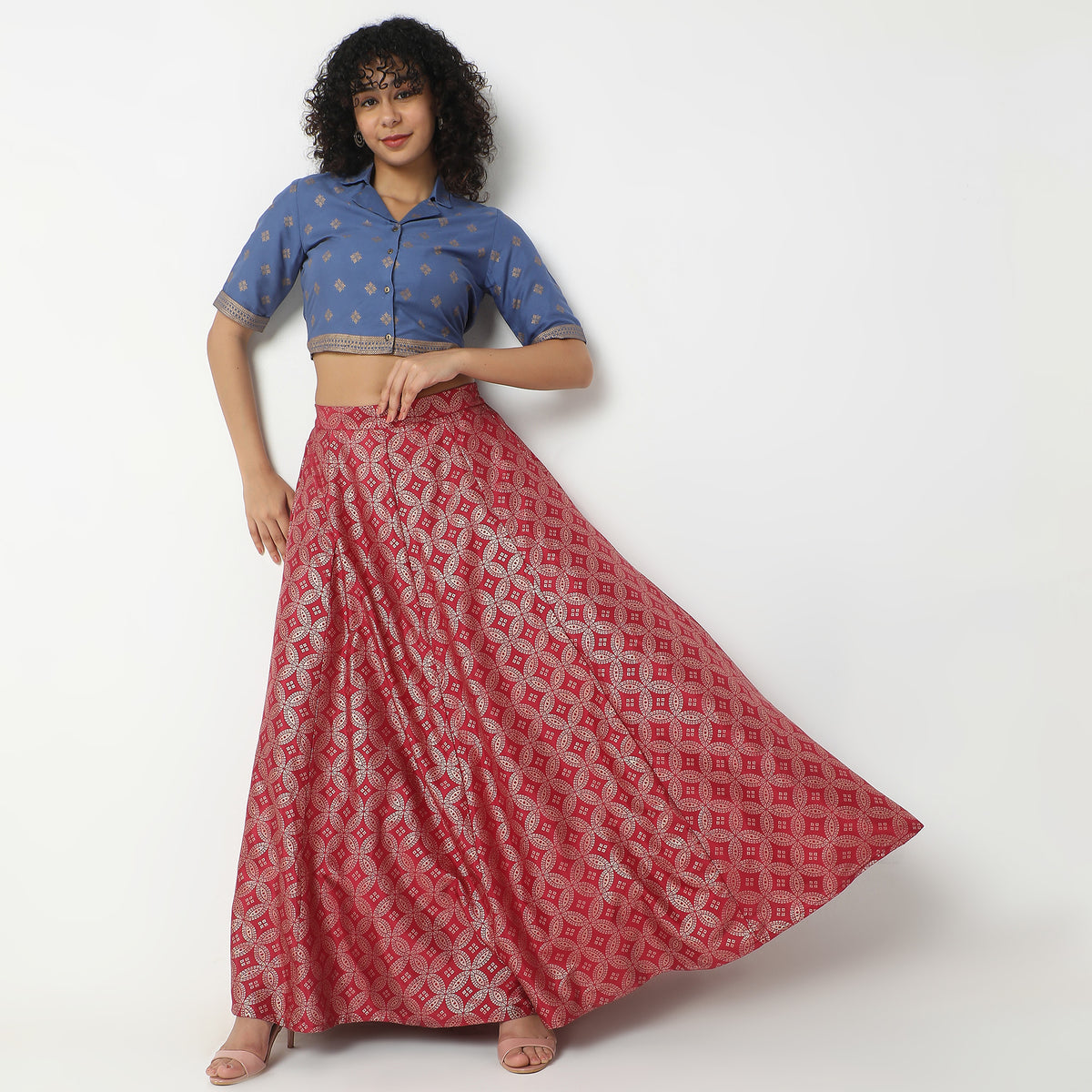 Flare Fit Printed Mid Rise Skirts