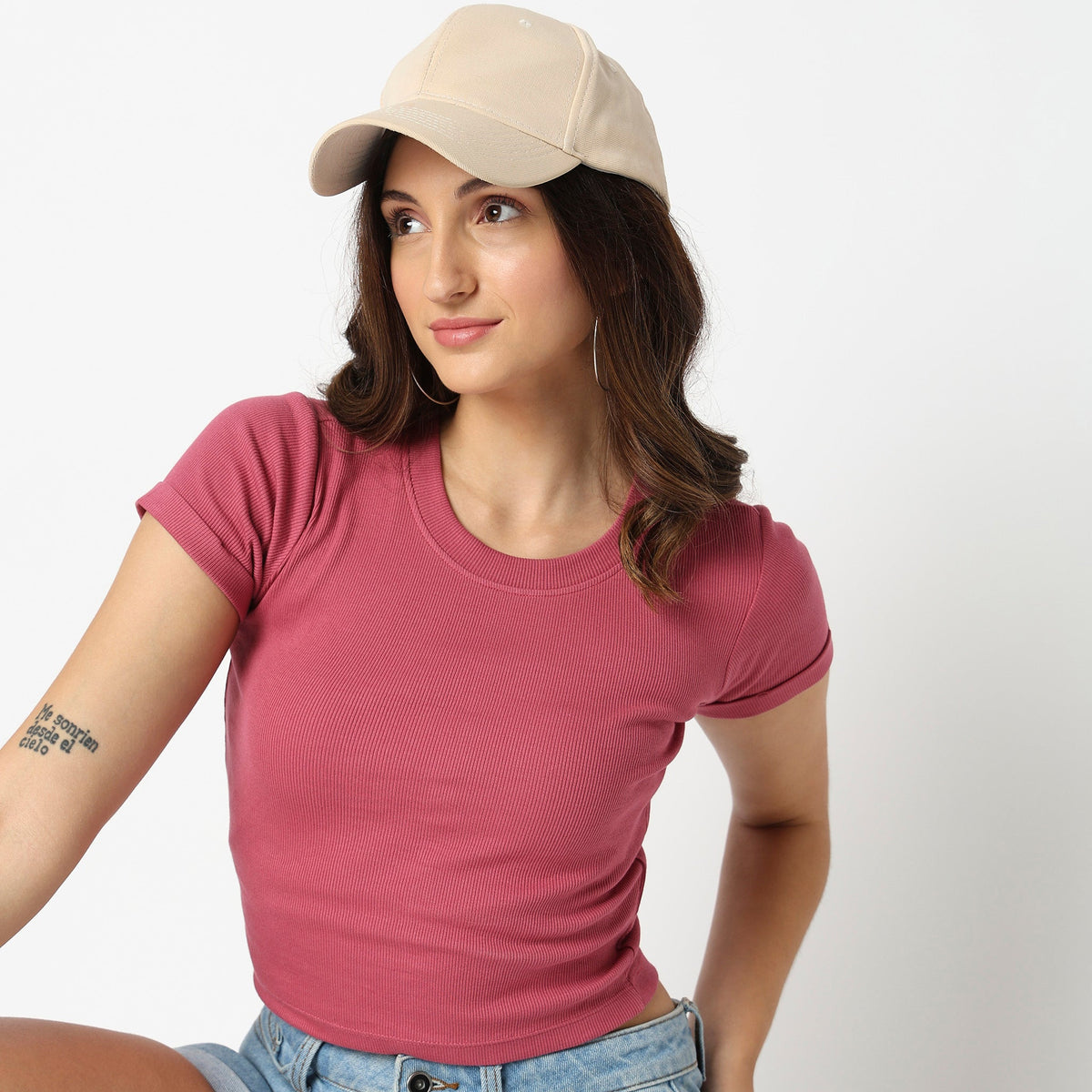 Women Wearing Regular Fit Solid T-Shirt