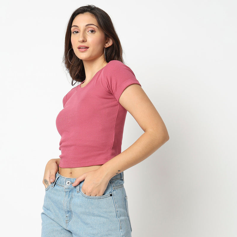 Women Wearing Regular Fit Solid T-Shirt