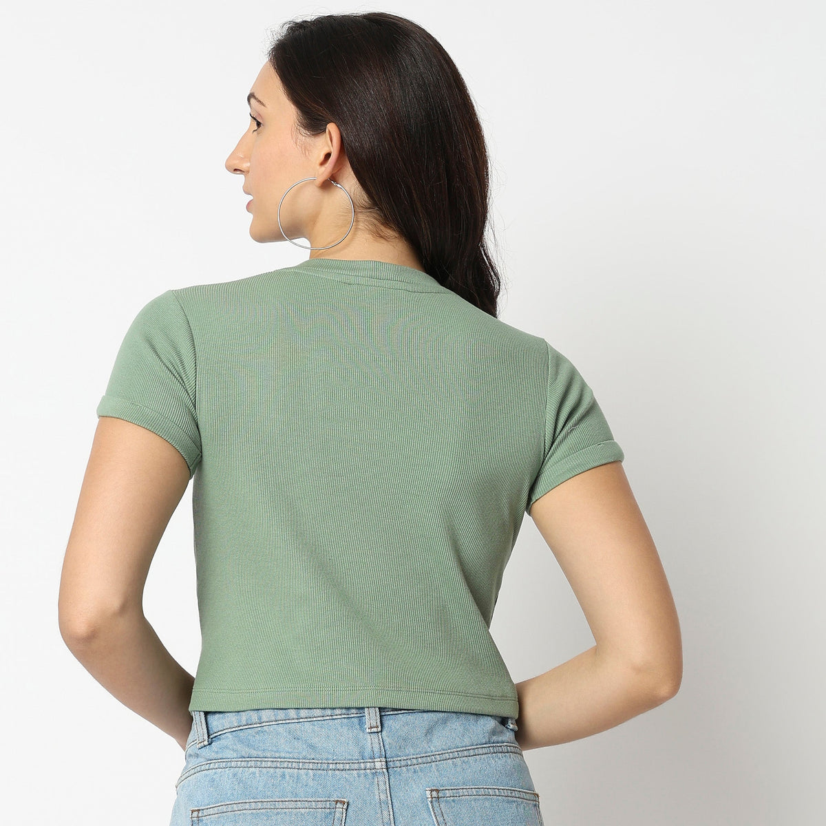 Women Wearing Regular Fit Solid T-Shirt