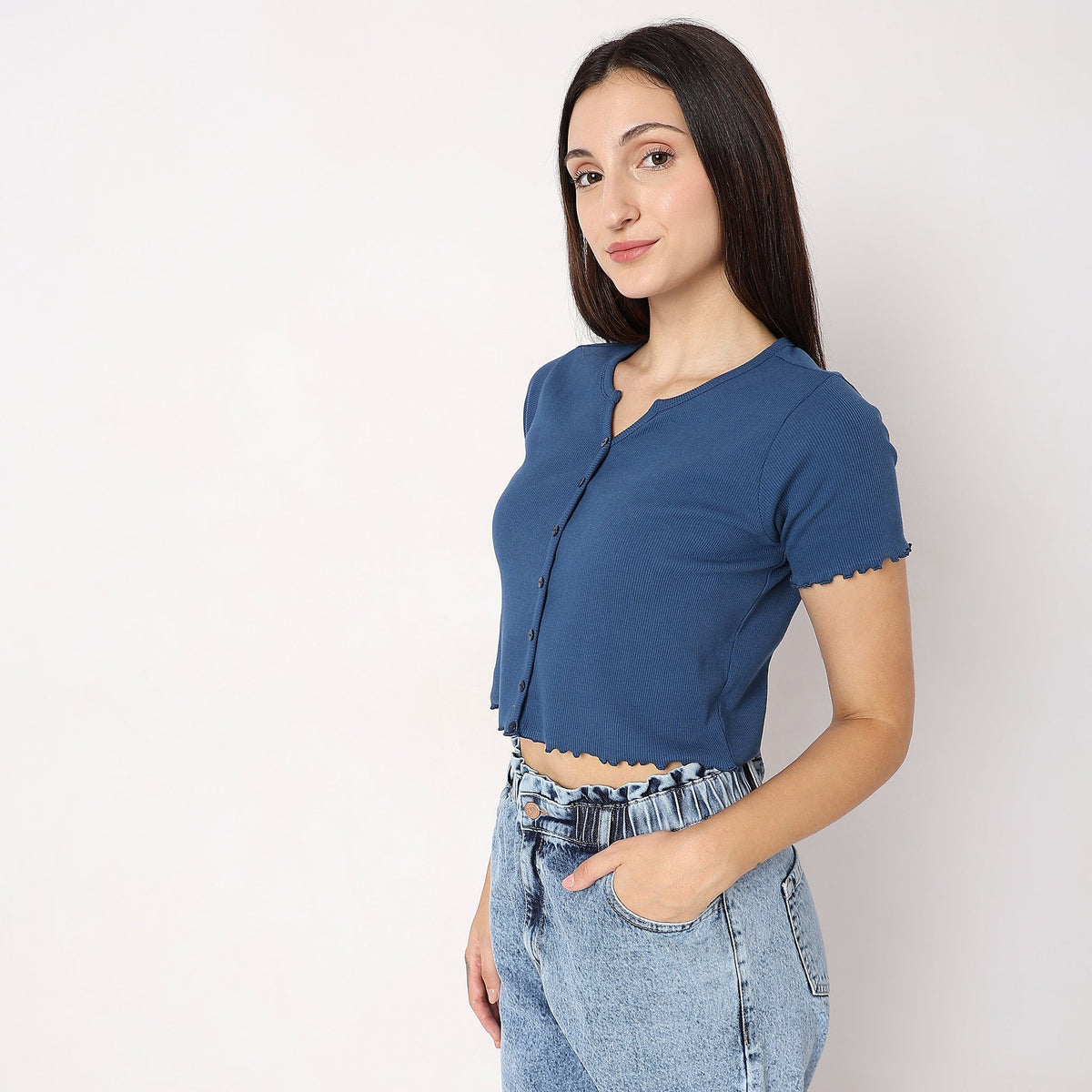 Women Wearing Relaxed Fit Solid T-Shirt