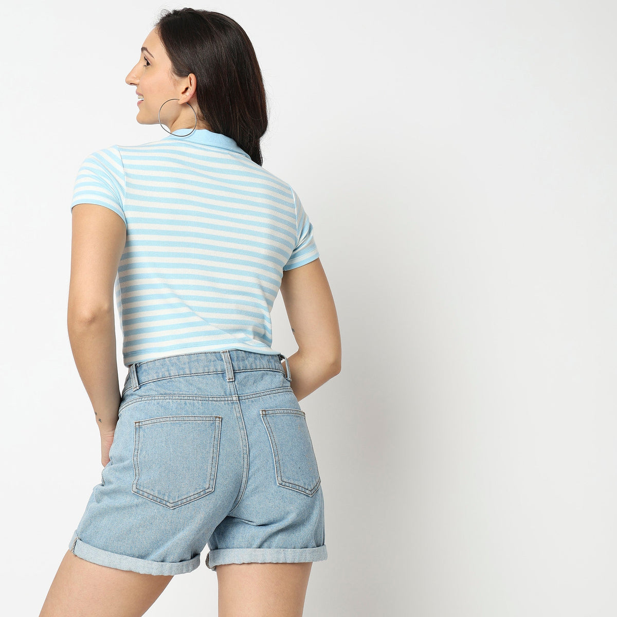 Women Wearing Regular Fit Striped T-Shirt