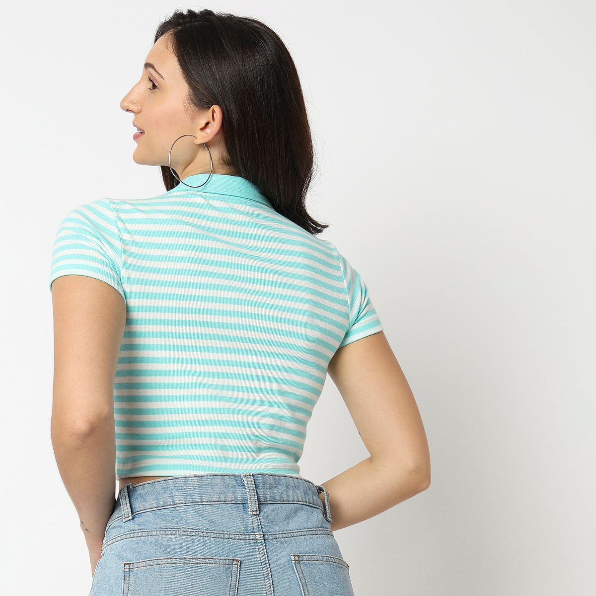 Women Wearing Regular Fit Striped T-Shirt