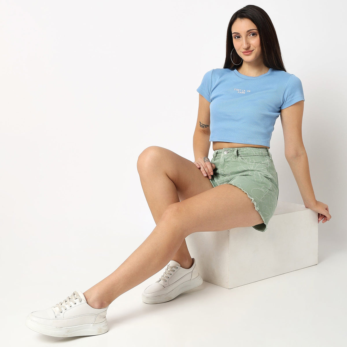 Women Wearing Regular Fit Solid T-Shirt