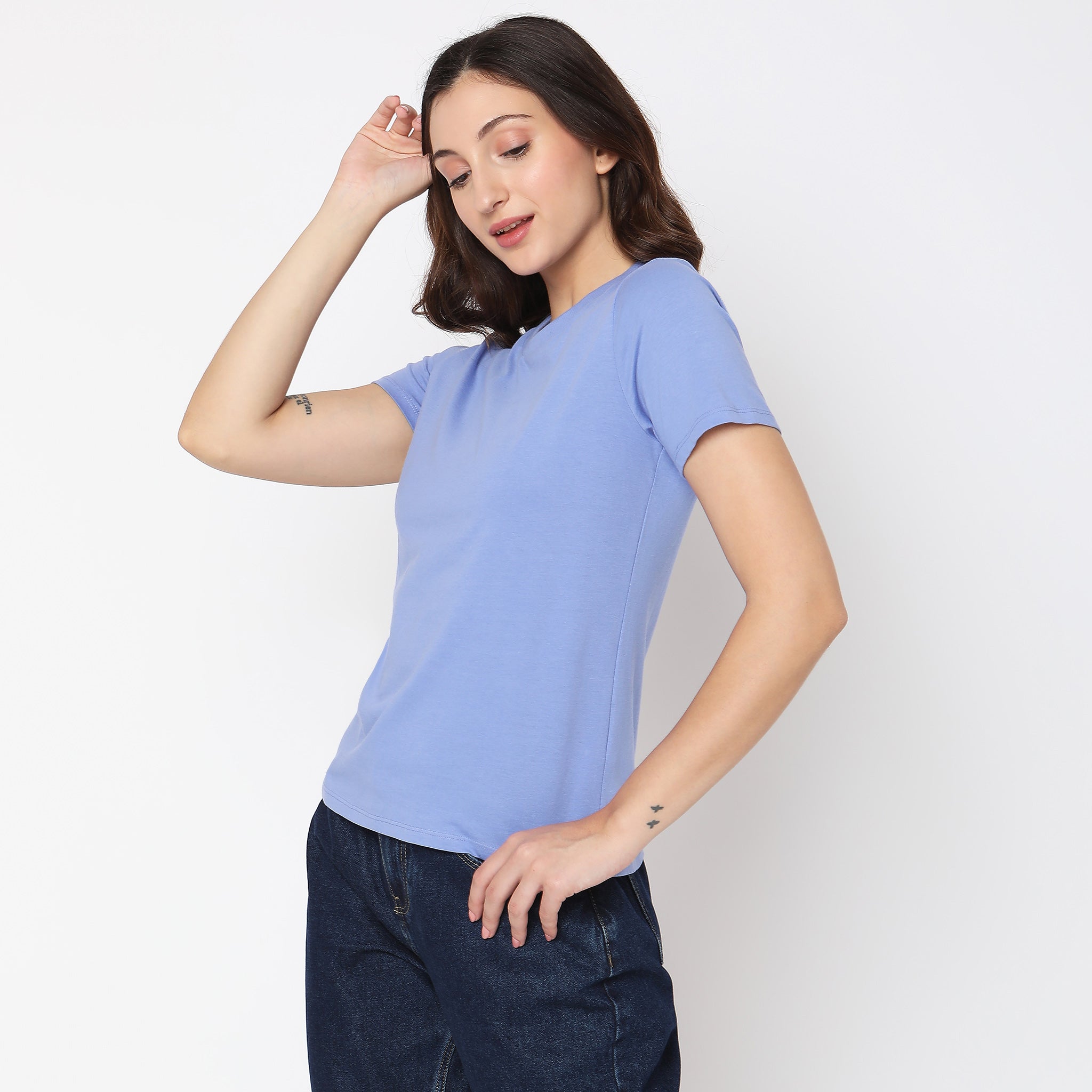 Women Wearing Regular Fit Solid T-Shirt