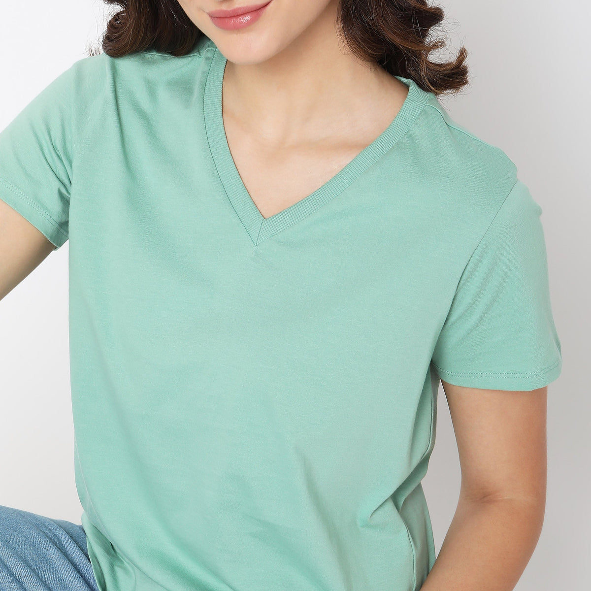 Women Wearing Regular Fit Solid T-Shirt