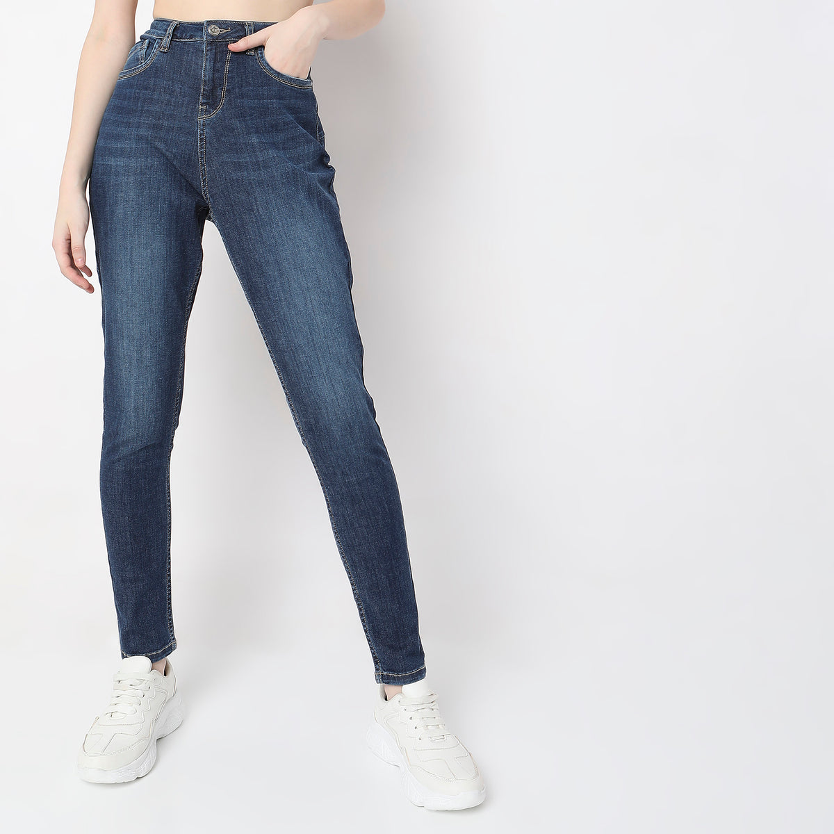 Skinny Fit Solid High Rise Jeans