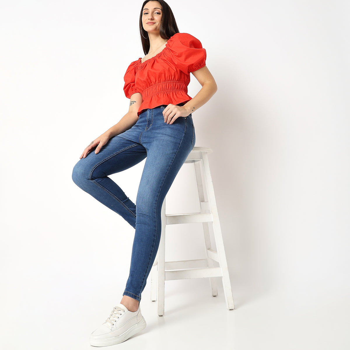 Skinny Fit Solid High Rise Jeans