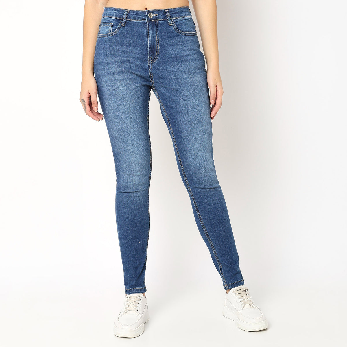 Skinny Fit Solid High Rise Jeans