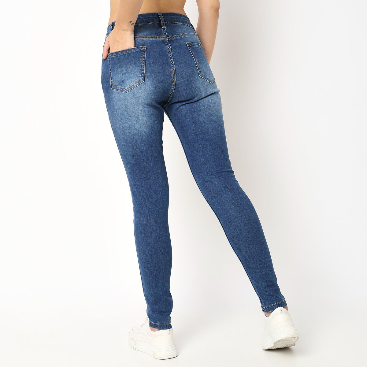 Skinny Fit Solid High Rise Jeans