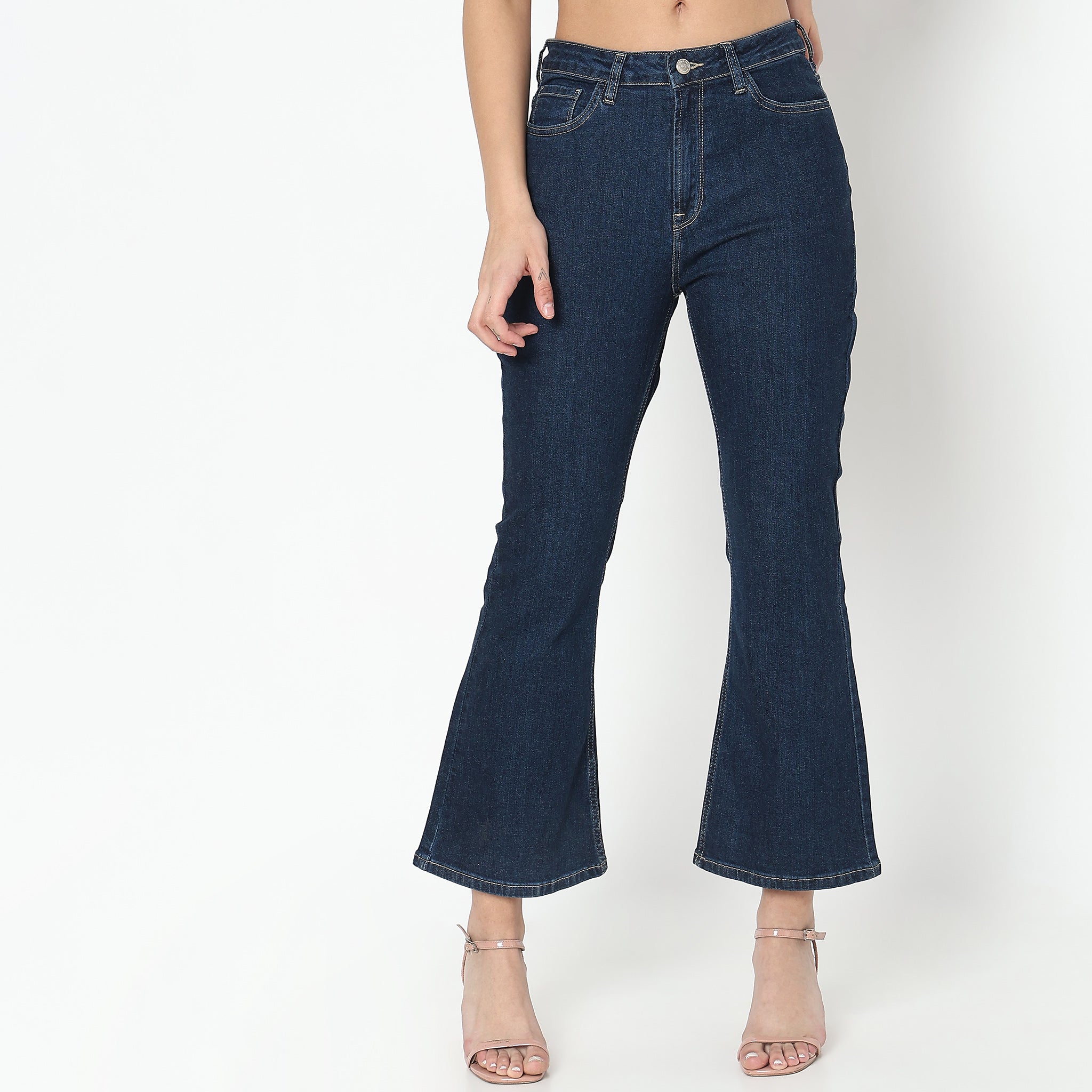 Boot Cut Solid High Rise Jeans