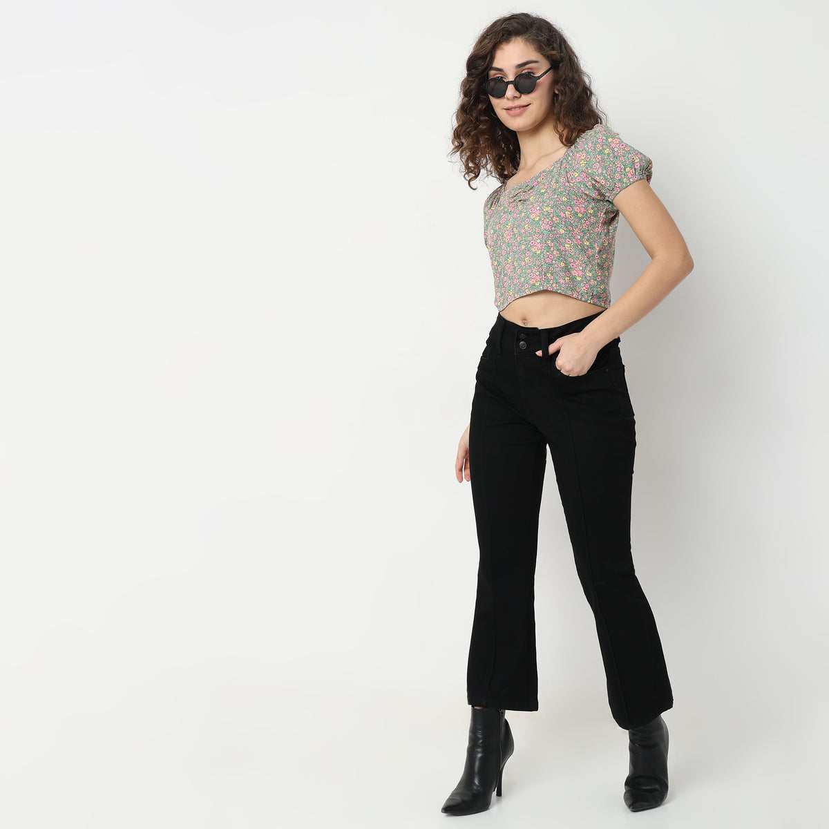 Boot Cut Solid High Rise Jeans