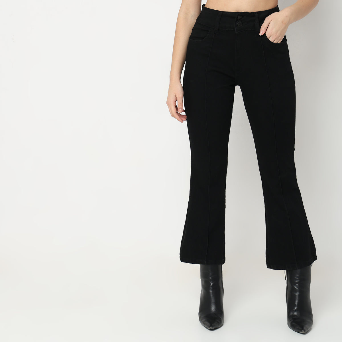 Boot Cut Solid High Rise Jeans