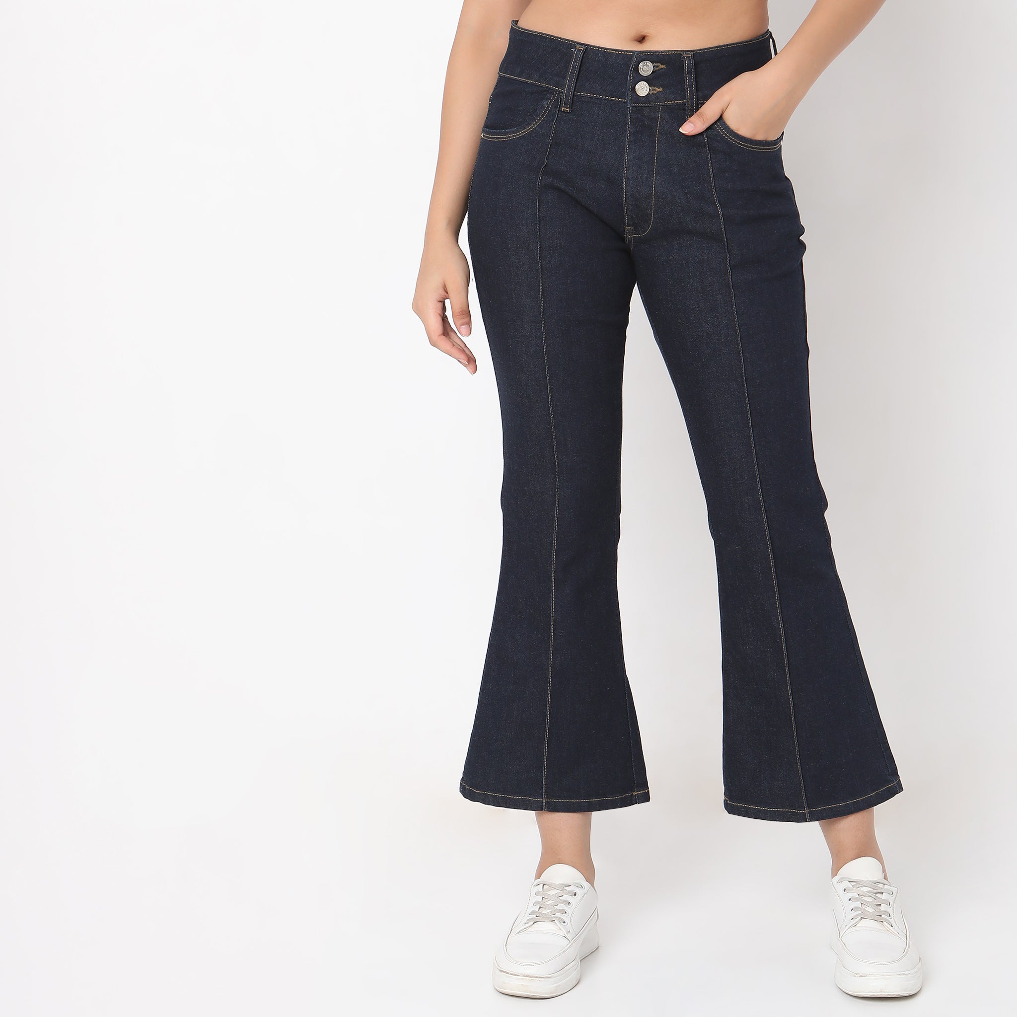 Boot Cut Solid High Rise Jeans