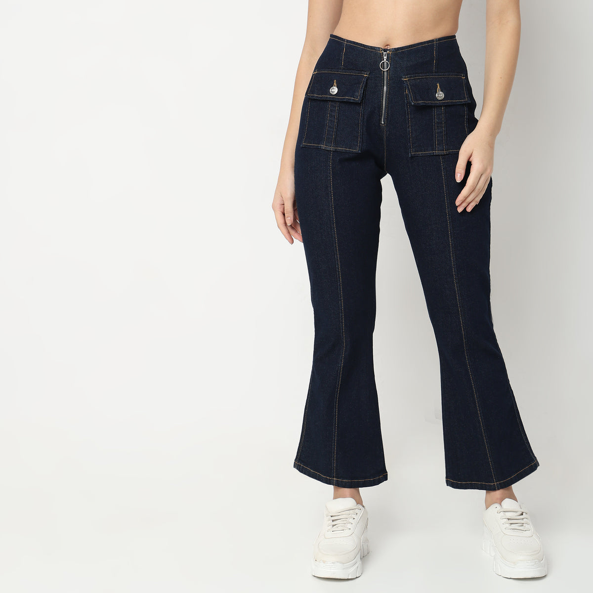 Boot Cut Solid High Rise Jeans