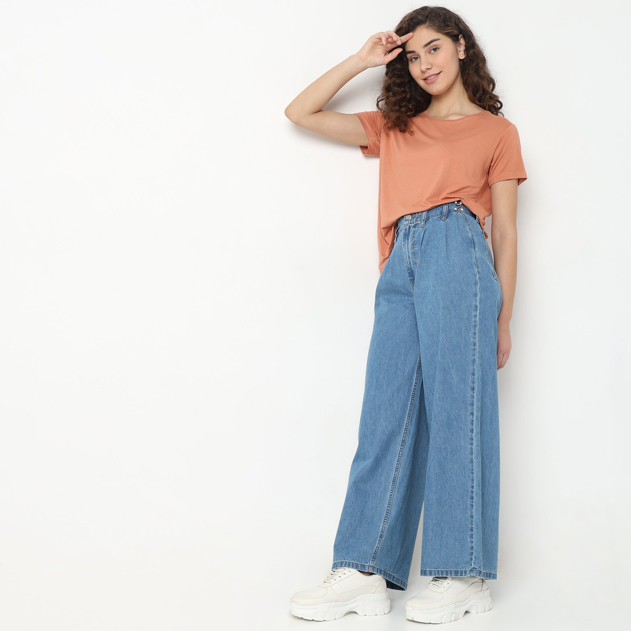 Wide Leg Solid High Rise Jeans