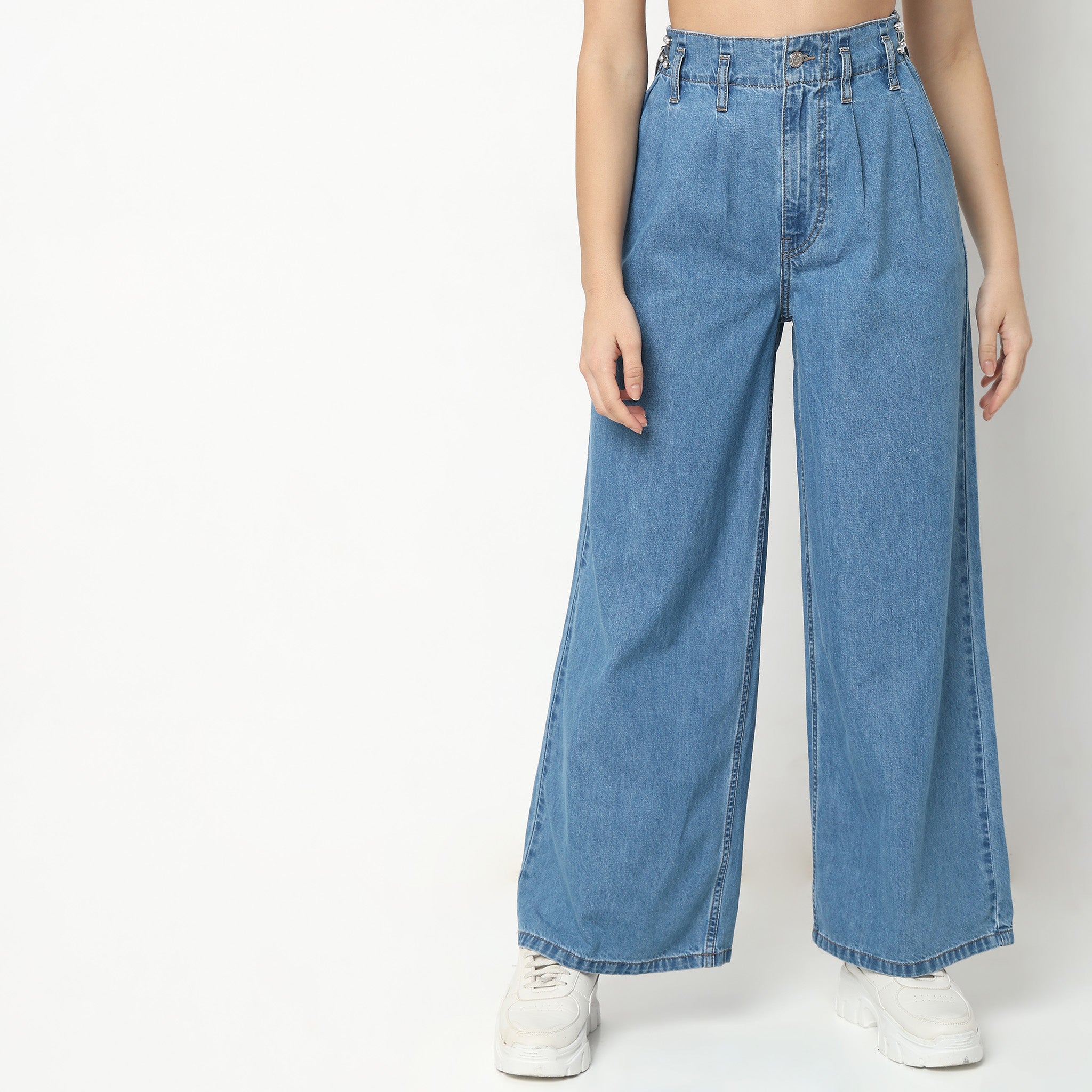 Buy MK Jeans Wide Leg Stone Blue Jeans for Women Baggy Blue Women Jeans |  Size-26 at Amazon.in