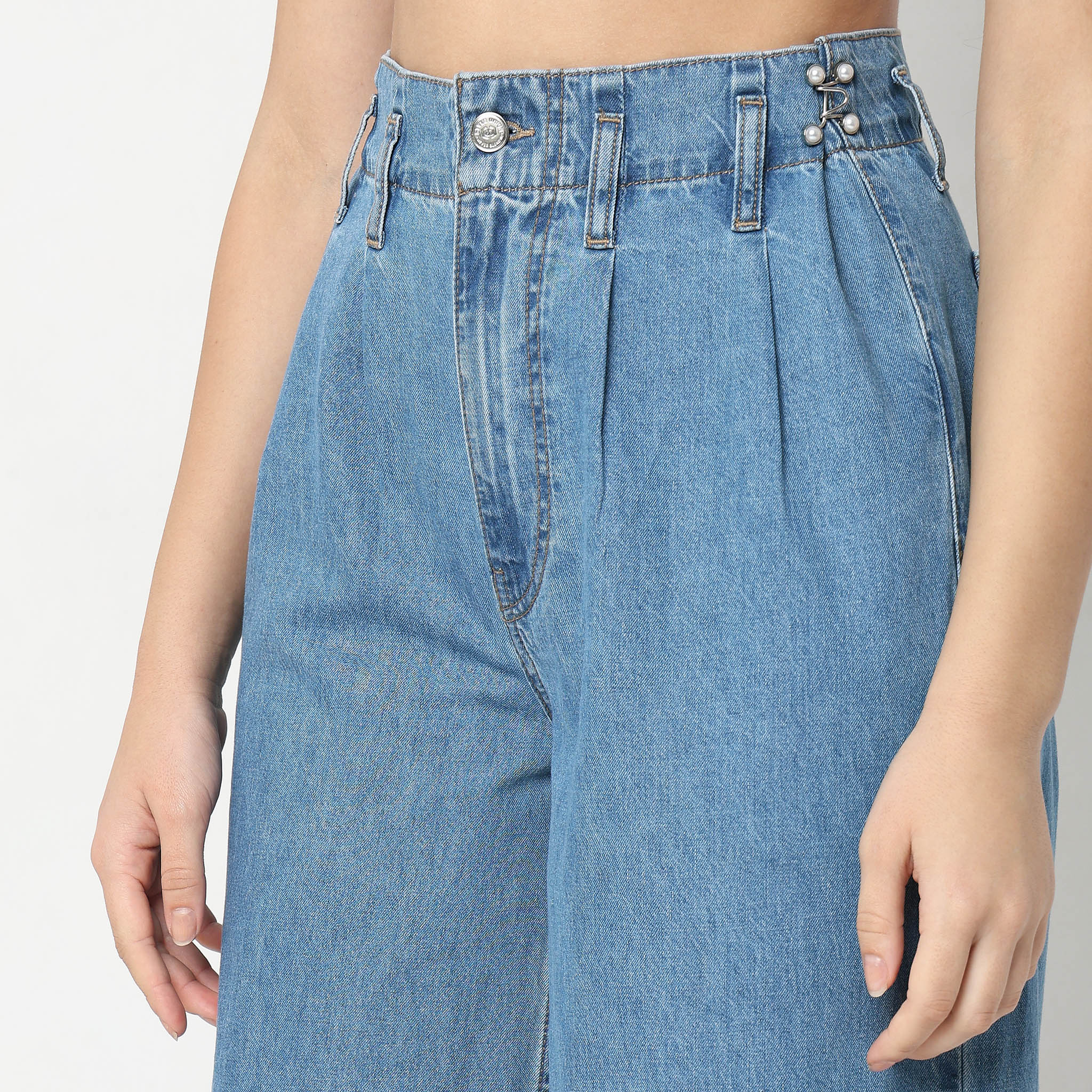 Wide Leg Solid High Rise Jeans